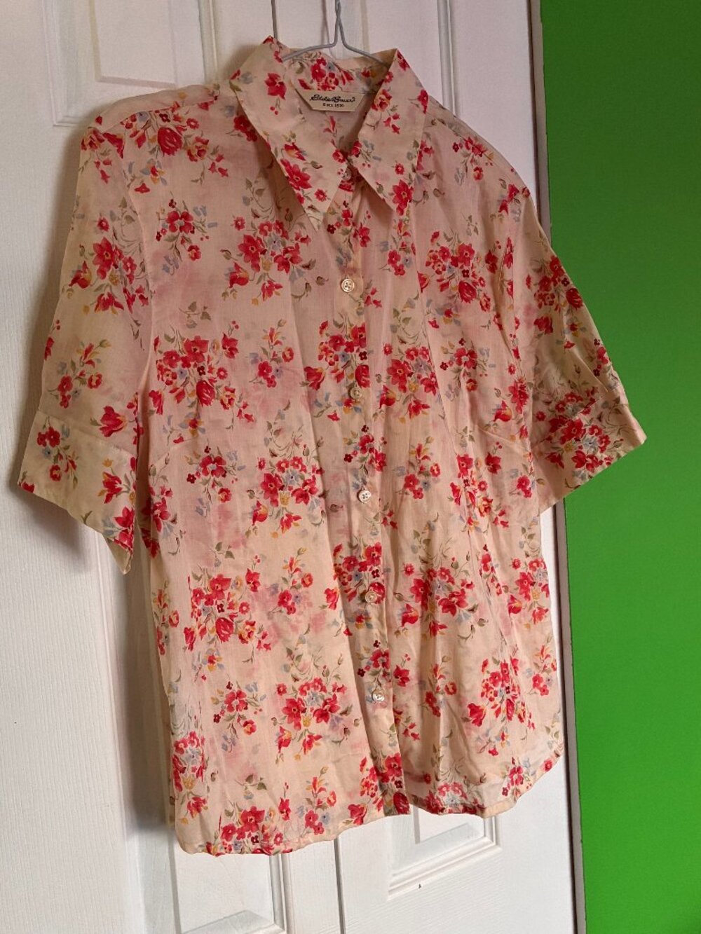 Eddie Bauer 100% Cotton Floral Button Up Blouse Size L